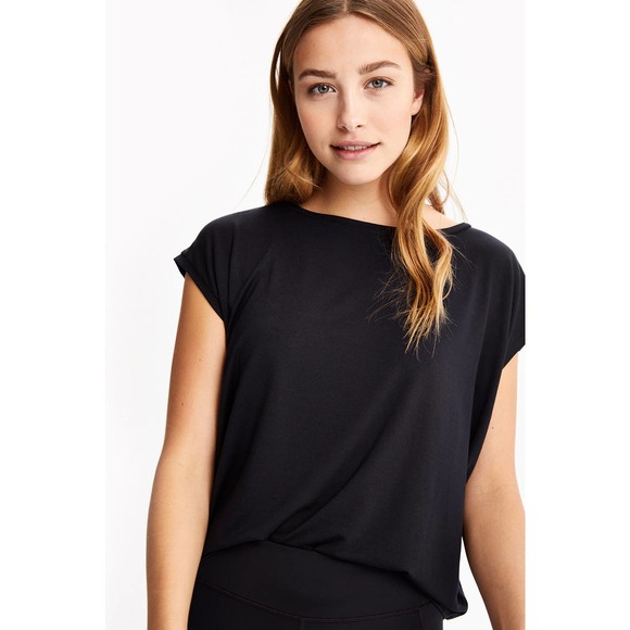 Lole Agda Short Sleeve Tee Black Size Large Sweatshirt Terry Material Athleisure - Picture 1 of 16